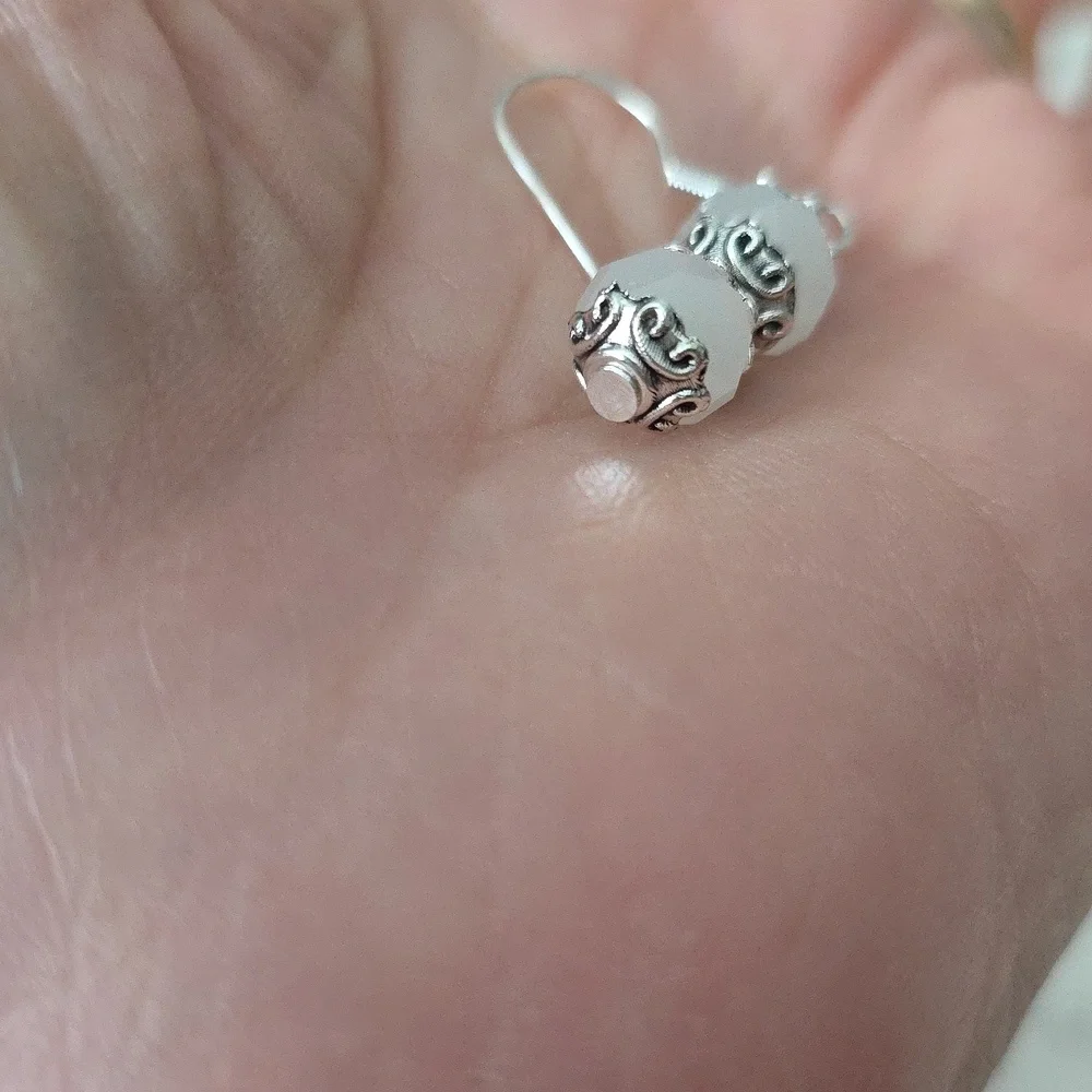 WHITE FACETED Glass Beaded Handcrafted Artisan Earrings